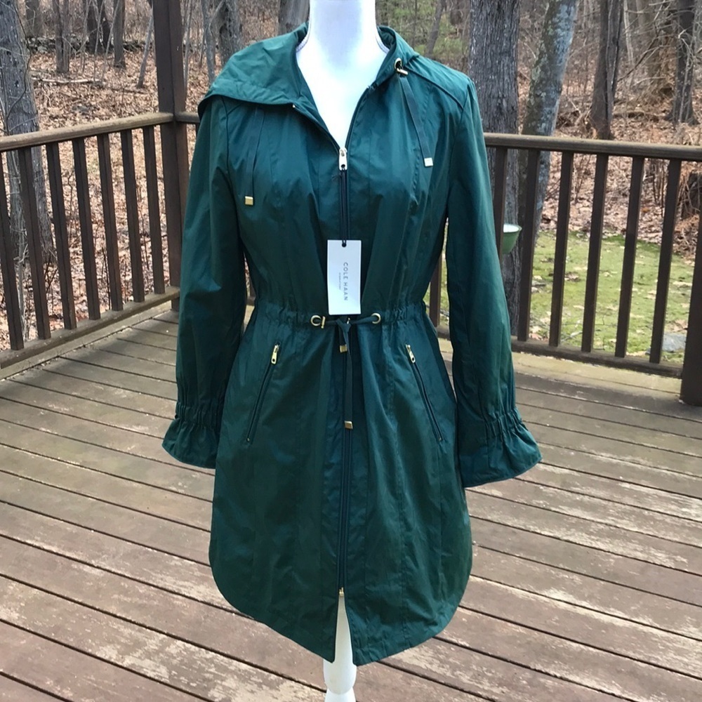 NWT! COLE HAAN Size M dark teal jacket with hood